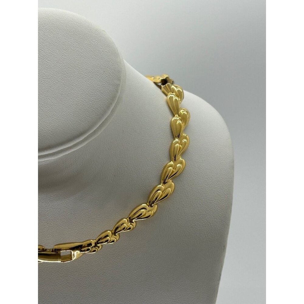 Vintage TRIFARI Gold Tone Black Enamel Modernist Leaf Link Collar Necklace 1980s - Picture 11 of 14